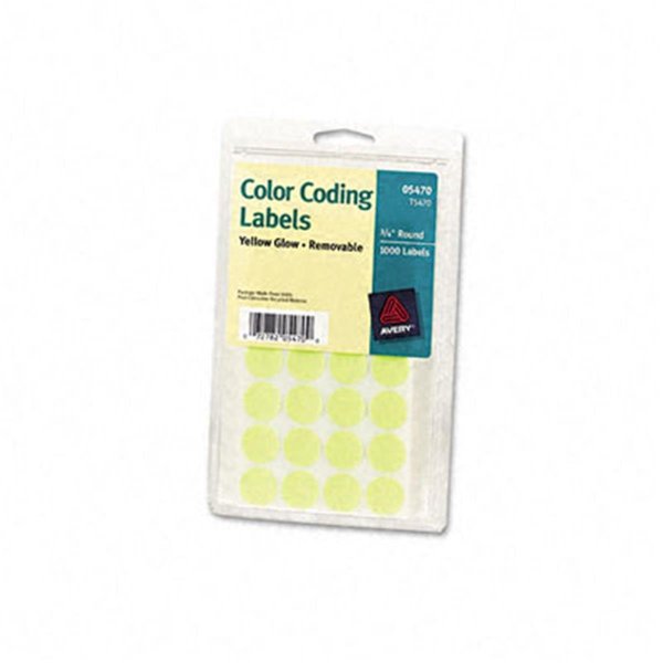 Avery Avery 05470 Print or Write Removable Color-Coding Labels- 3/4in dia- Neon Yellow- 1008/Pack 5470